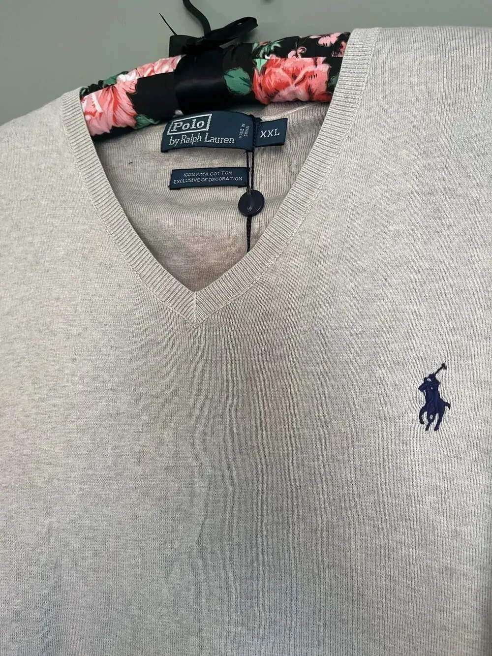 Polo Ralph Lauren XXL Pima Cotton V-Neck Sweater in Oatmeal Heather - Picture 2 of 4